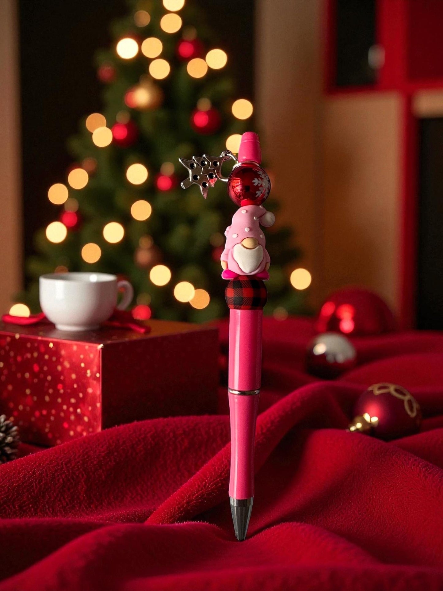 Cute Christmas Gnome Pen Pink Holiday Pen with Charm Festive Ballpoint Pen Kawaii Christmas Stationery Gift Sold Separately