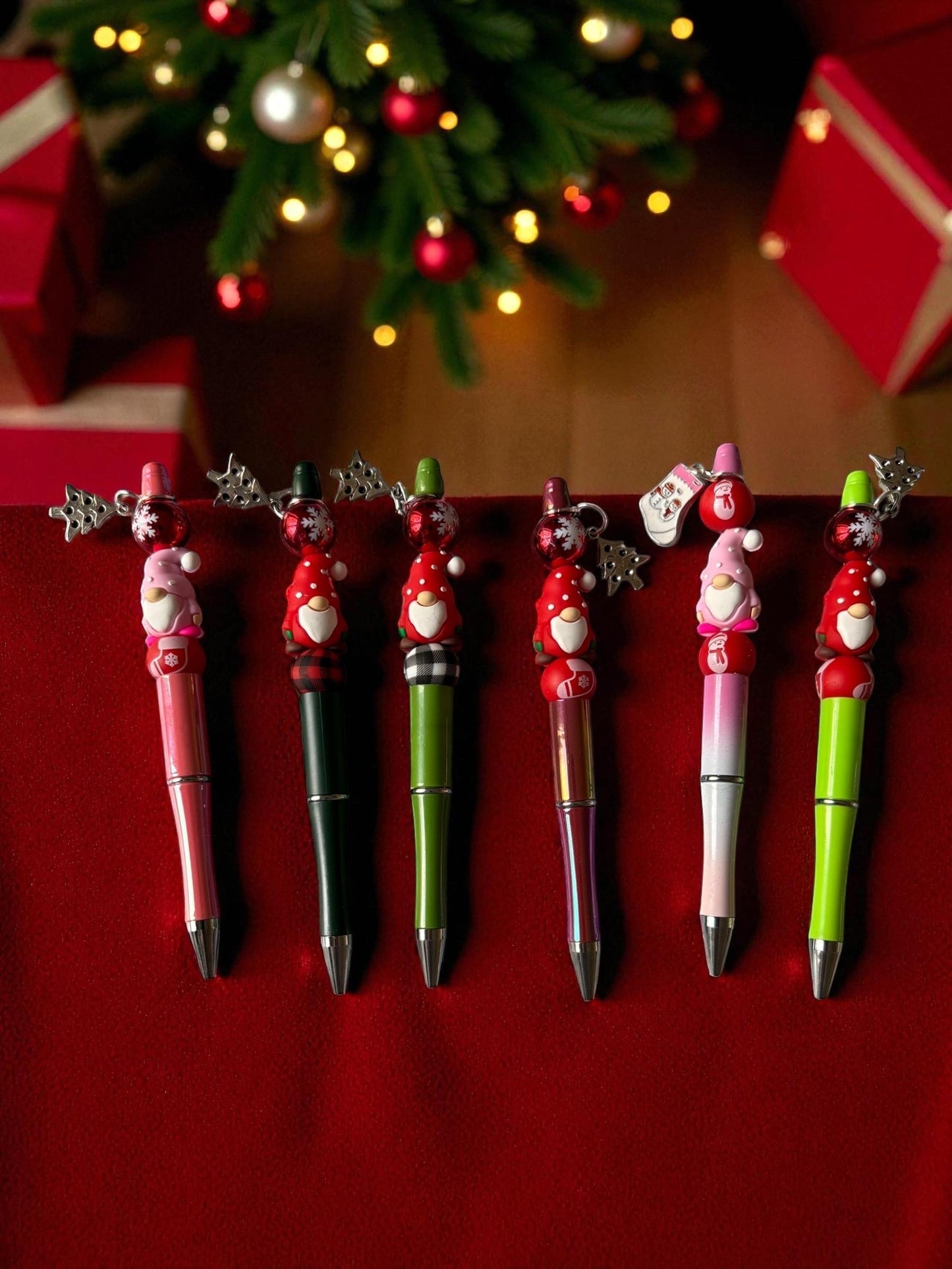 Cute Christmas Gnome Pen Holiday Ballpoint Pen Festive Red Pink Pens with Charms Kawaii Christmas Stationery Gift Sold Separately
