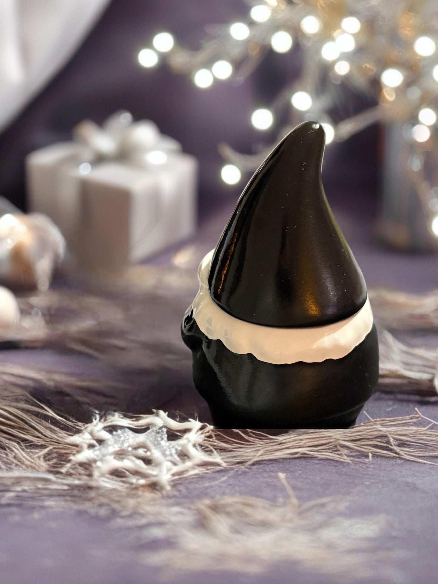 Black White Ceramic Christmas Gonk Pot Festive Nordic Gnome Jar with Lid Holiday Candy Dish Christmas Table Decor Gift Idea