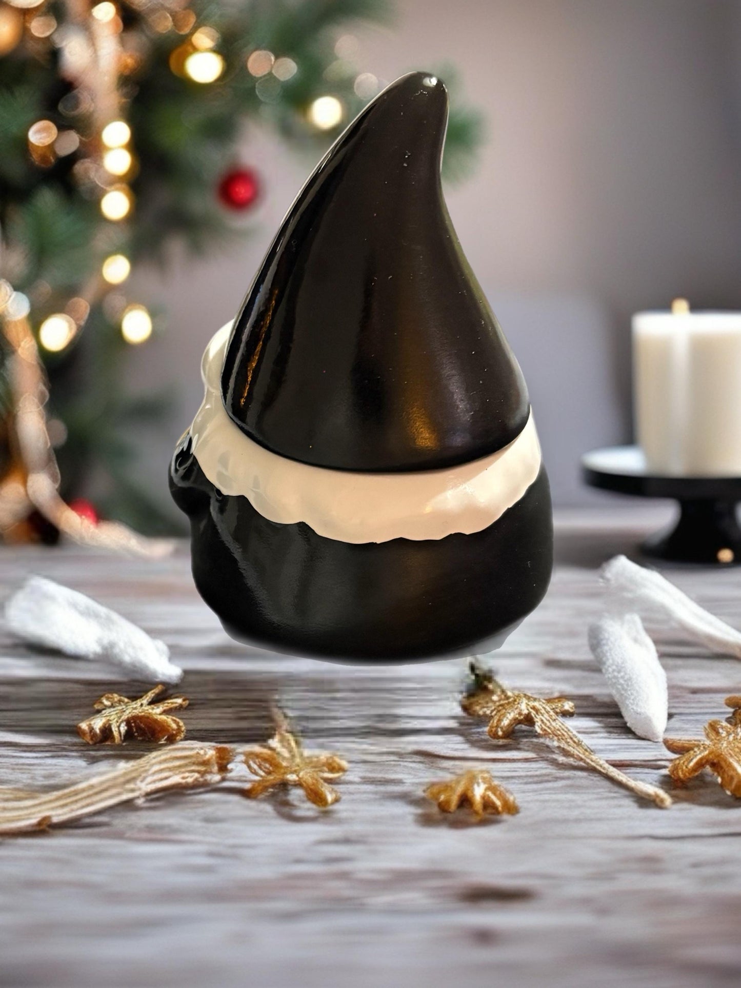 Black White Ceramic Christmas Gonk Pot Festive Nordic Gnome Jar with Lid Holiday Candy Dish Christmas Table Decor Gift Idea
