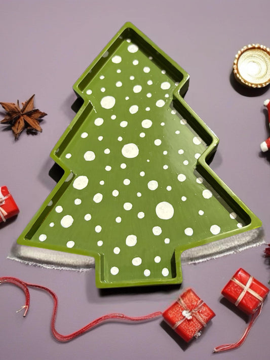 Christmas Tree Ceramic Tray Hand-Painted Green Holiday Plate Festive decorative Dish Christmas Table Decor Holiday Gift Idea