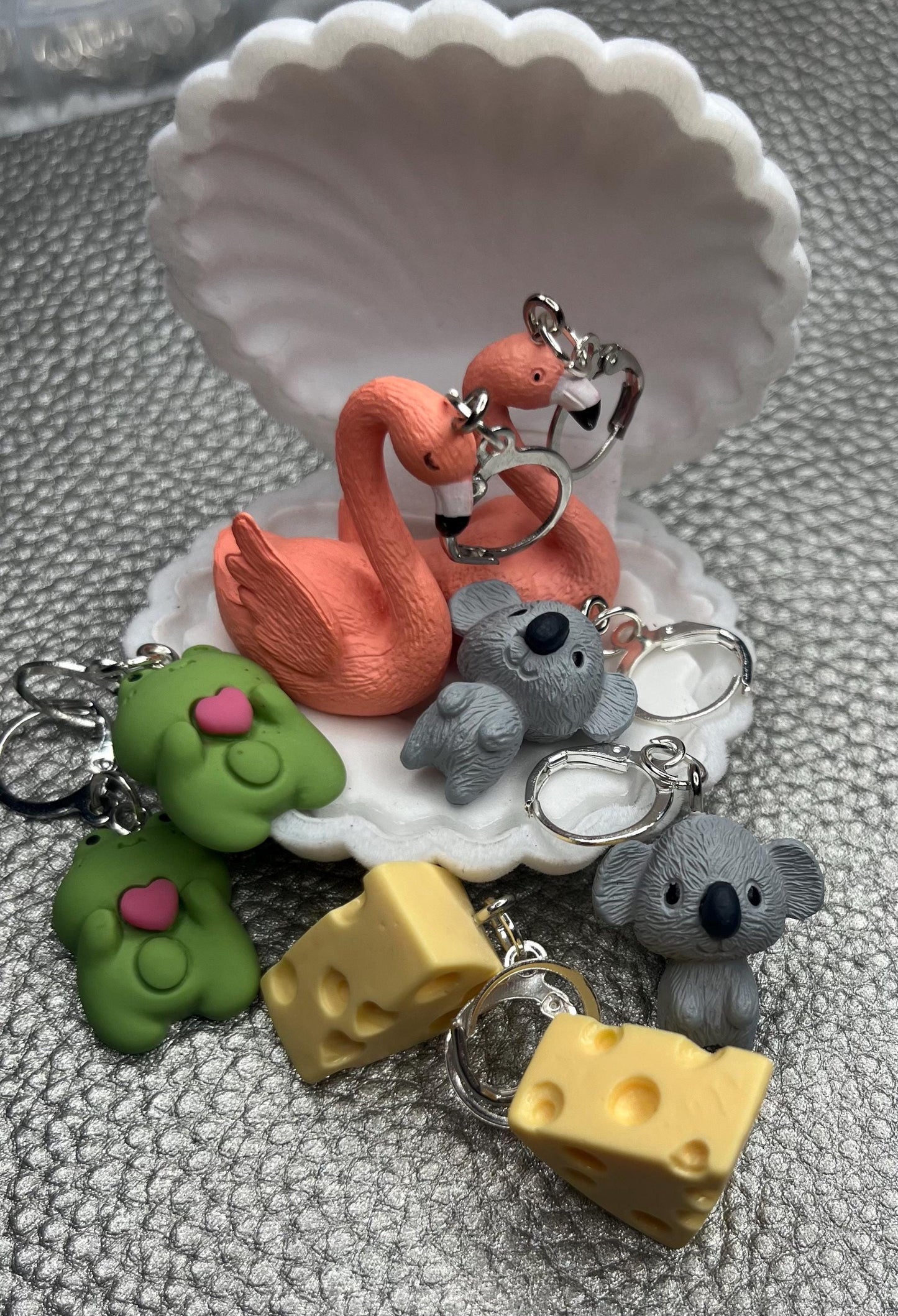 Novelty earrings, dangly drop earrings. Choose from Cheese koala flamingo frog. Resin cartoon style. costume jewellery earrings