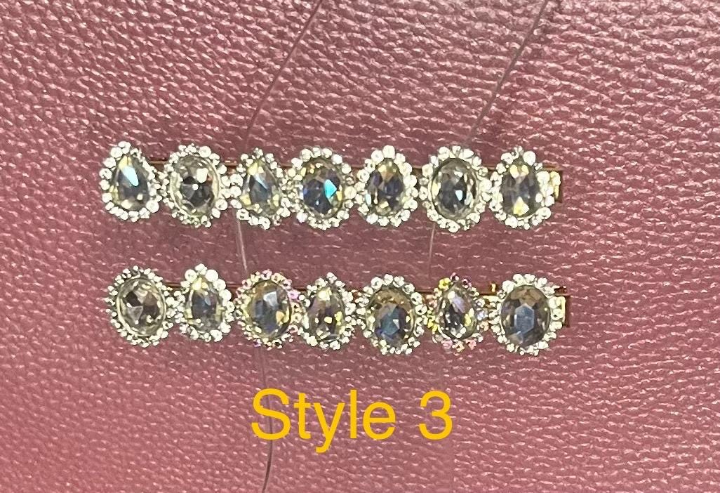 Silver handmade gem stone hair slide large rhinestone fashion hair clip comes in pairs heart and circular Christmas bling