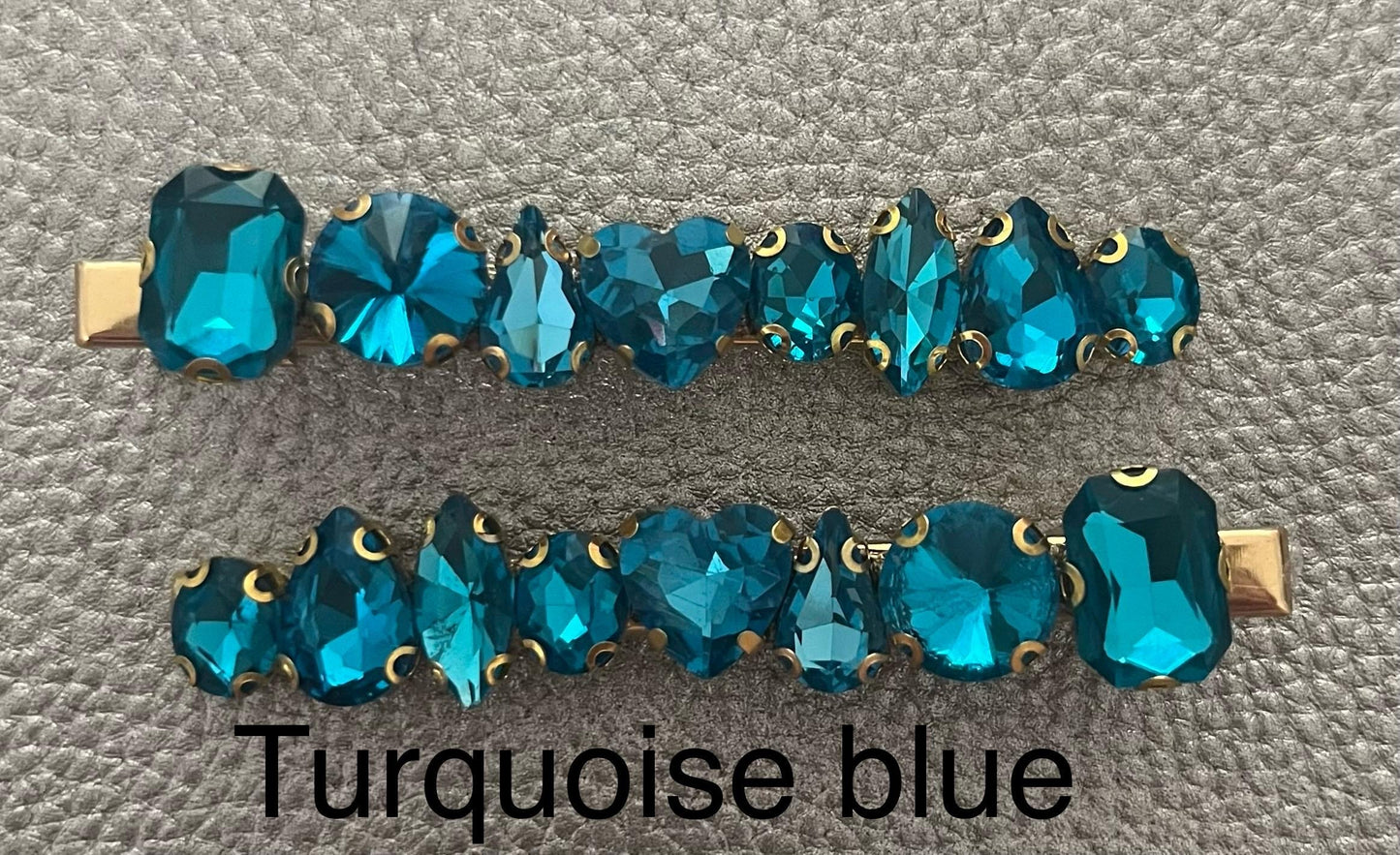 Pair of large gemstone hair slide fashion hair clip large rhinestones available in blue red green gold turquoise handmade Christmas