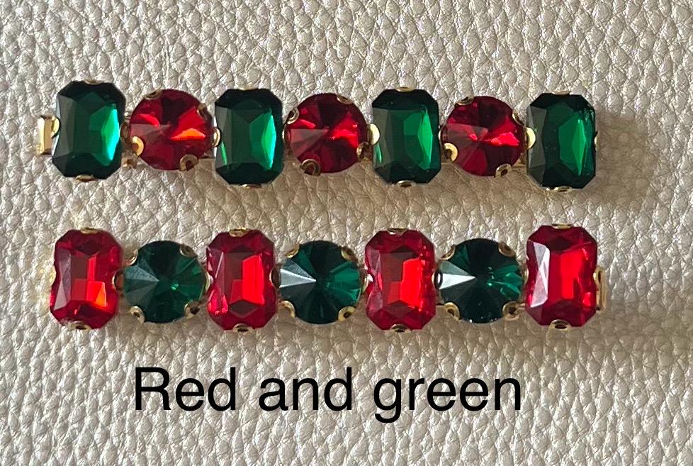 Pair of large gemstone hair slide fashion hair clip large rhinestones available in blue red green gold turquoise handmade Christmas