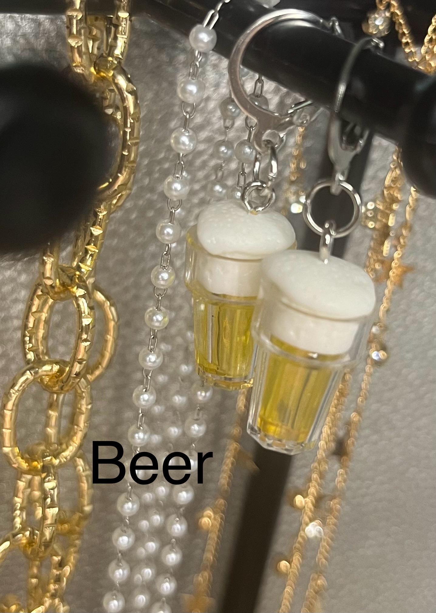 Beer and wine earrings alcohol stag hen party, dangly drop earrings. available in multiple colours. cartoon style. novelty costume jewellery