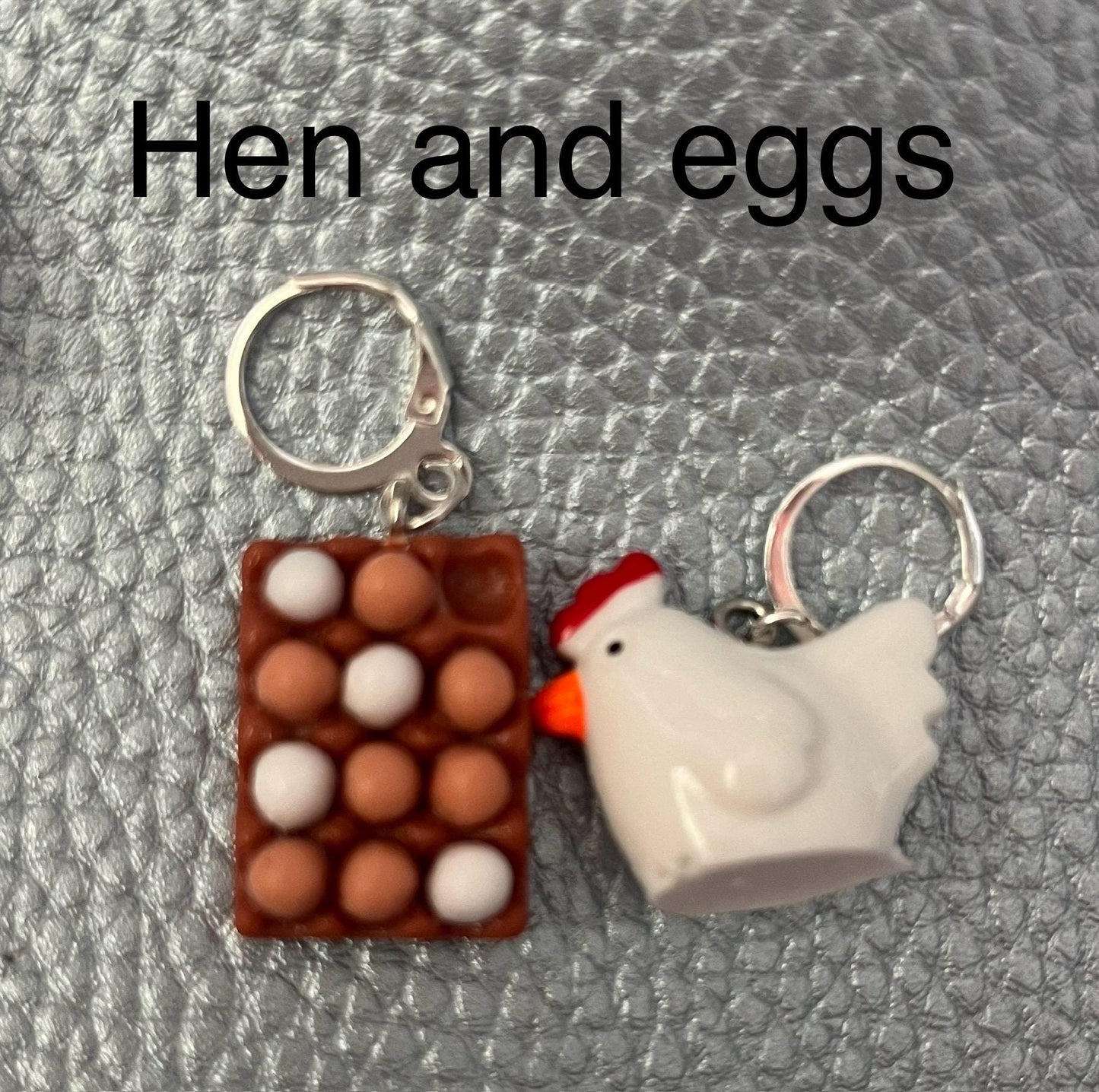 Hen chicken and tray of eggs drop dangly earrings novelty great gift for farm lovers