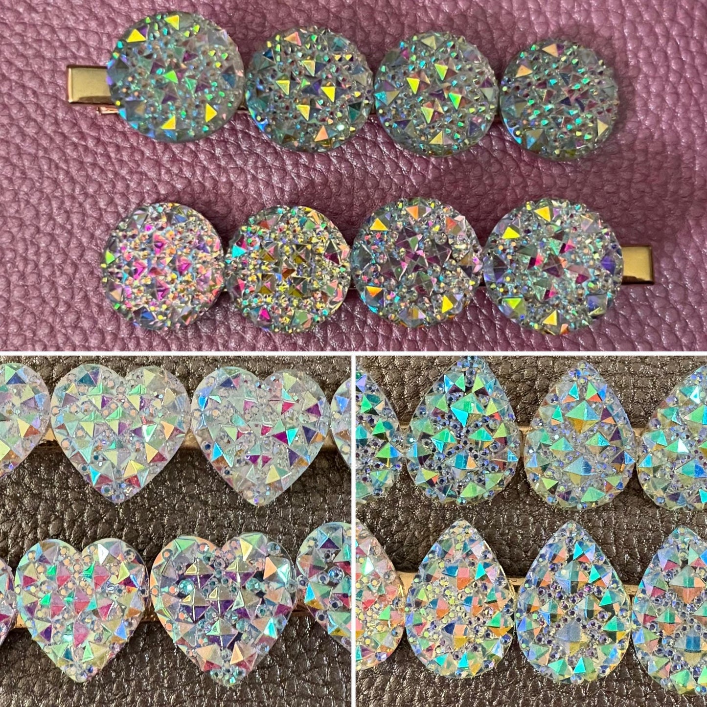 Circular, heart, teardrop large glitter sparkly large hair slide sliver fashion hair clip Christmas sold as pairs