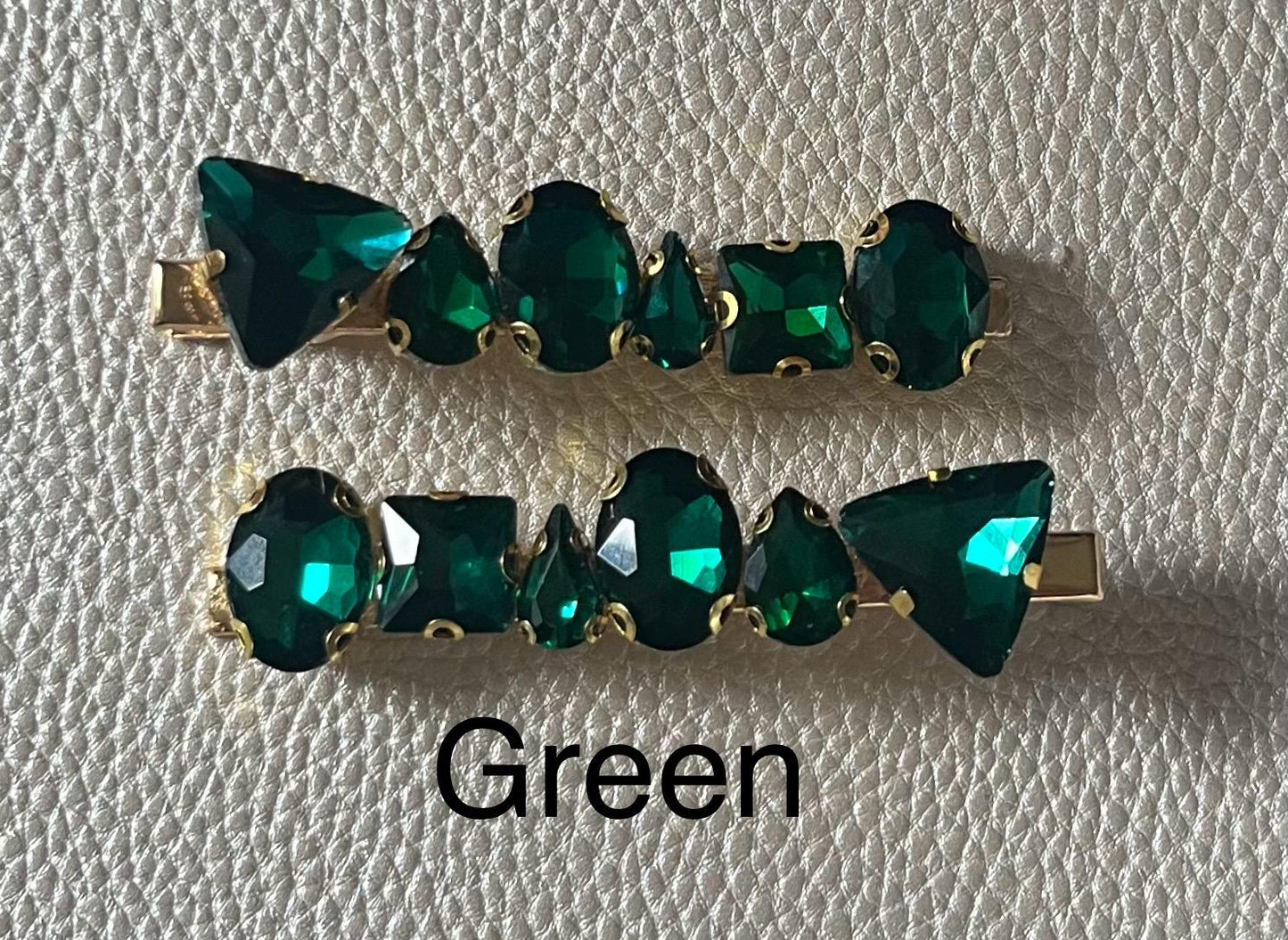 Pair of large gemstone hair slide fashion hair clip large rhinestones available in blue red green gold turquoise handmade Christmas