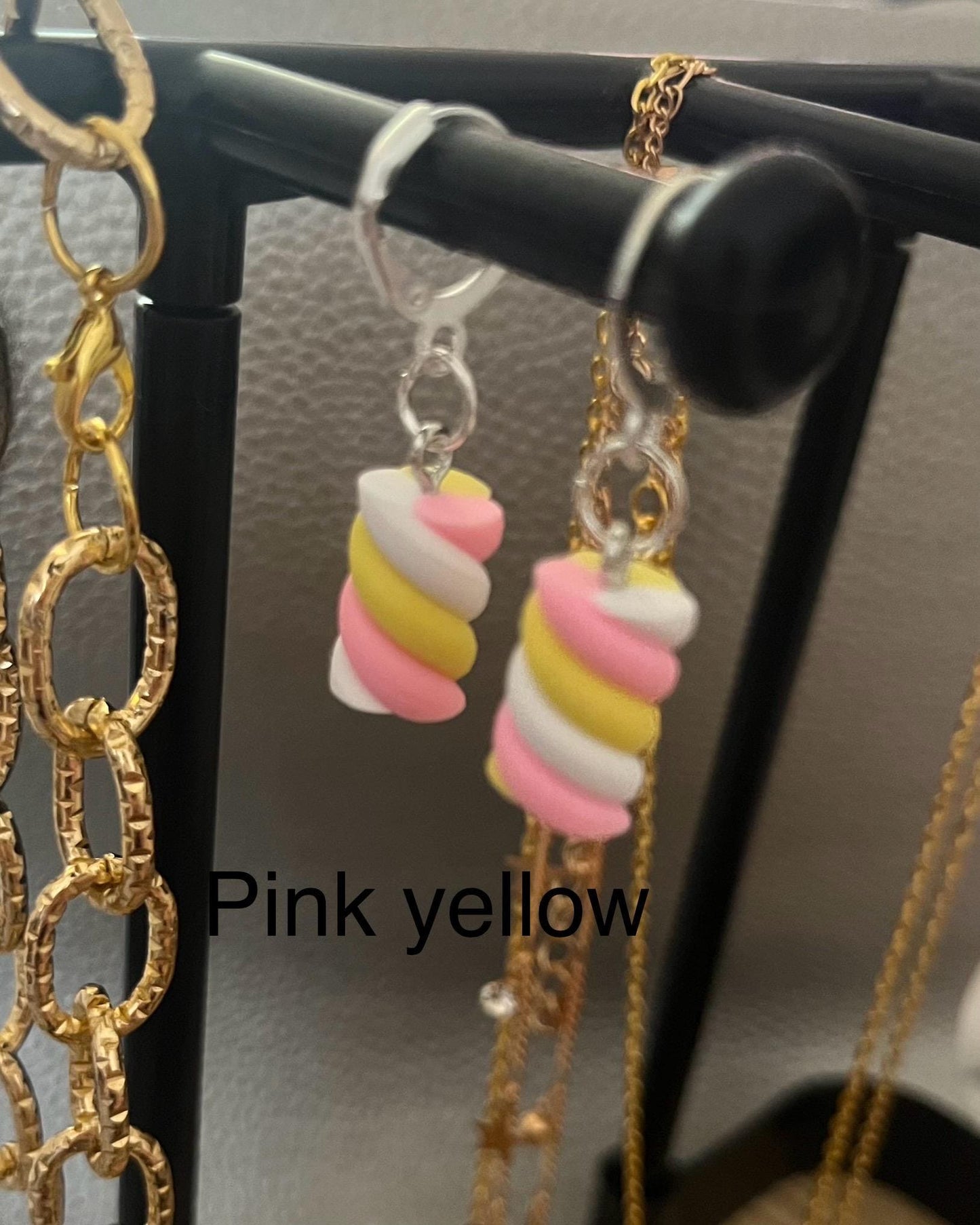 Novelty earrings, dangly drop earrings. Choose from ice cream flumps marshmallow. Resin cartoon style. costume jewellery earrings