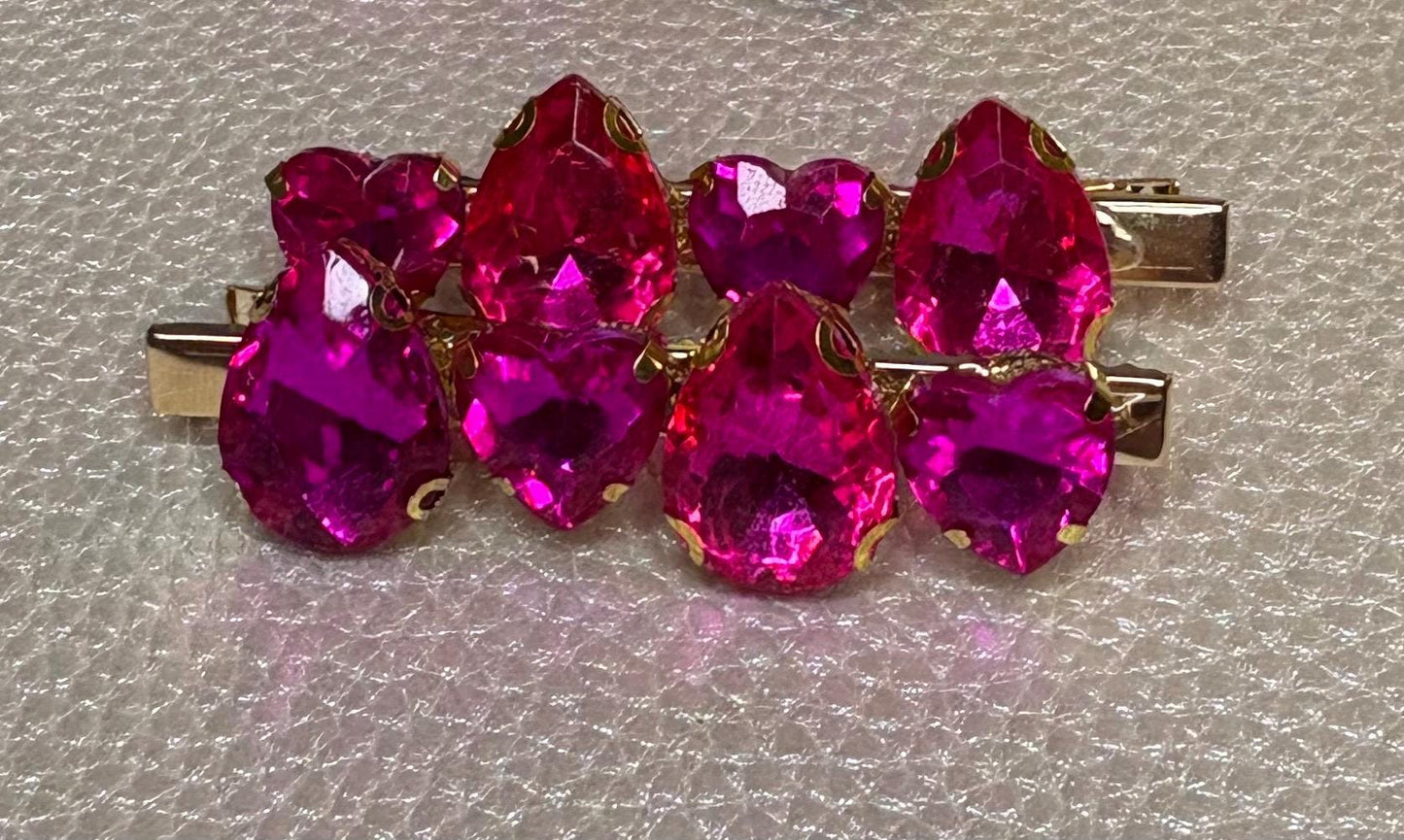 Pair of Pink  and purple gem stone handmade sparkly large rhinestone hair clip fashion hair slide glass gem stones Christmas