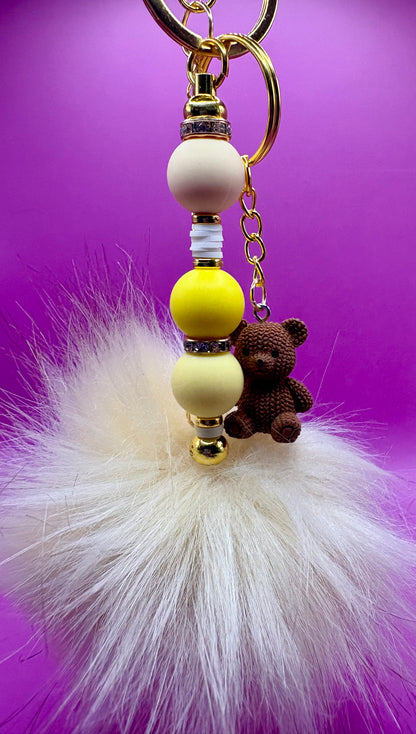 Stylish Beaded Keyring Keychain with Decorative Pendant - Perfect for Personalizing Keys and Bags - Trendy Accessory with teddy bear pendant