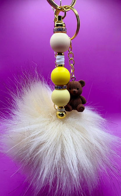Stylish Beaded Keyring Keychain with Decorative Pendant - Perfect for Personalizing Keys and Bags - Trendy Accessory with teddy bear pendant