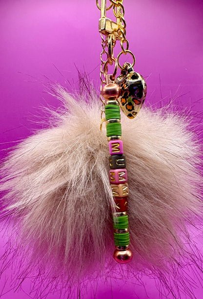 Beaded Keyring Keychain with Pendant - Colorful and Trendy Accessory for Keys and Handbags leopard print heart and mummy beads fluffy ball gift for mum