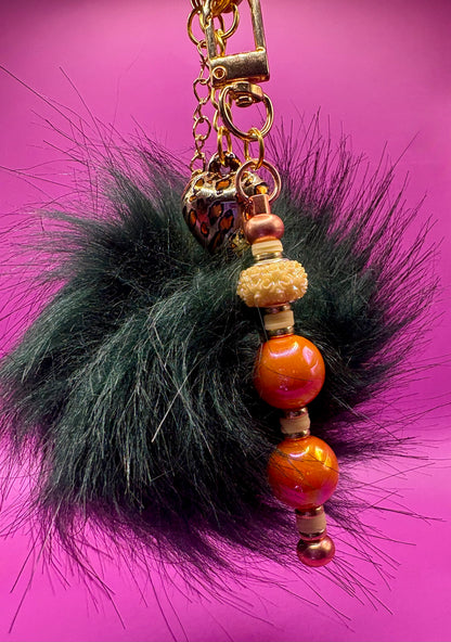 Beaded Keyring Keychain with Pendant - Stylish and Functional Accessory for Keys and Bags black and orange