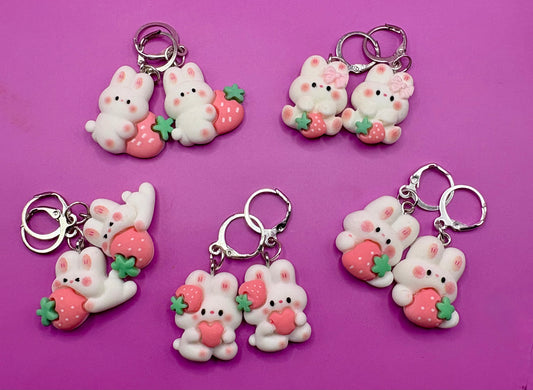 Adorable Bunny Rabbit Drop Earrings with Strawberry Design - Fun Cartoon Style Jewelry for Kids, Teens, and Adults - Available in Multiple Styles - Novelty Costume Accessories