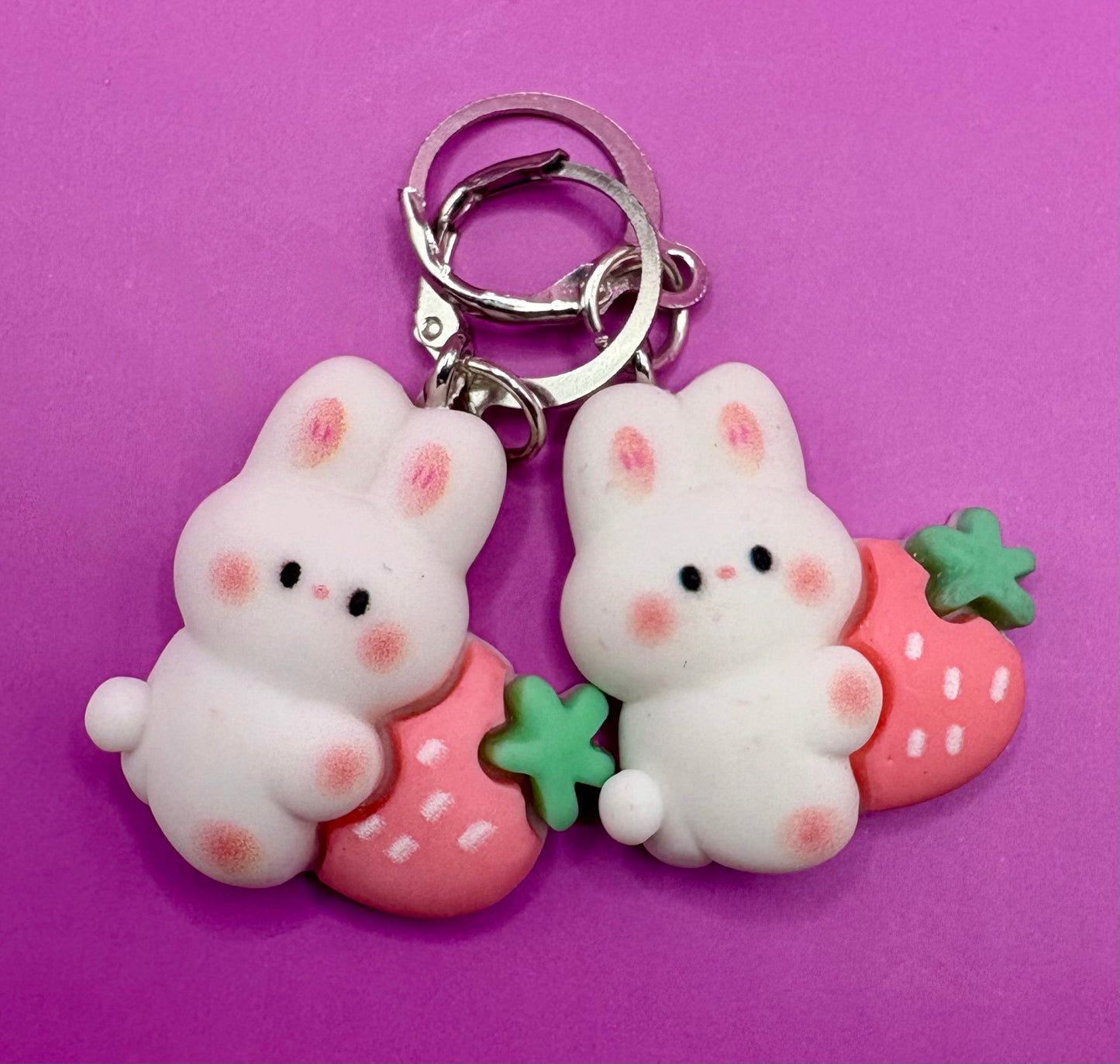 Adorable Bunny Rabbit Drop Earrings with Strawberry Design - Fun Cartoon Style Jewelry for Kids, Teens, and Adults - Available in Multiple Styles - Novelty Costume Accessories