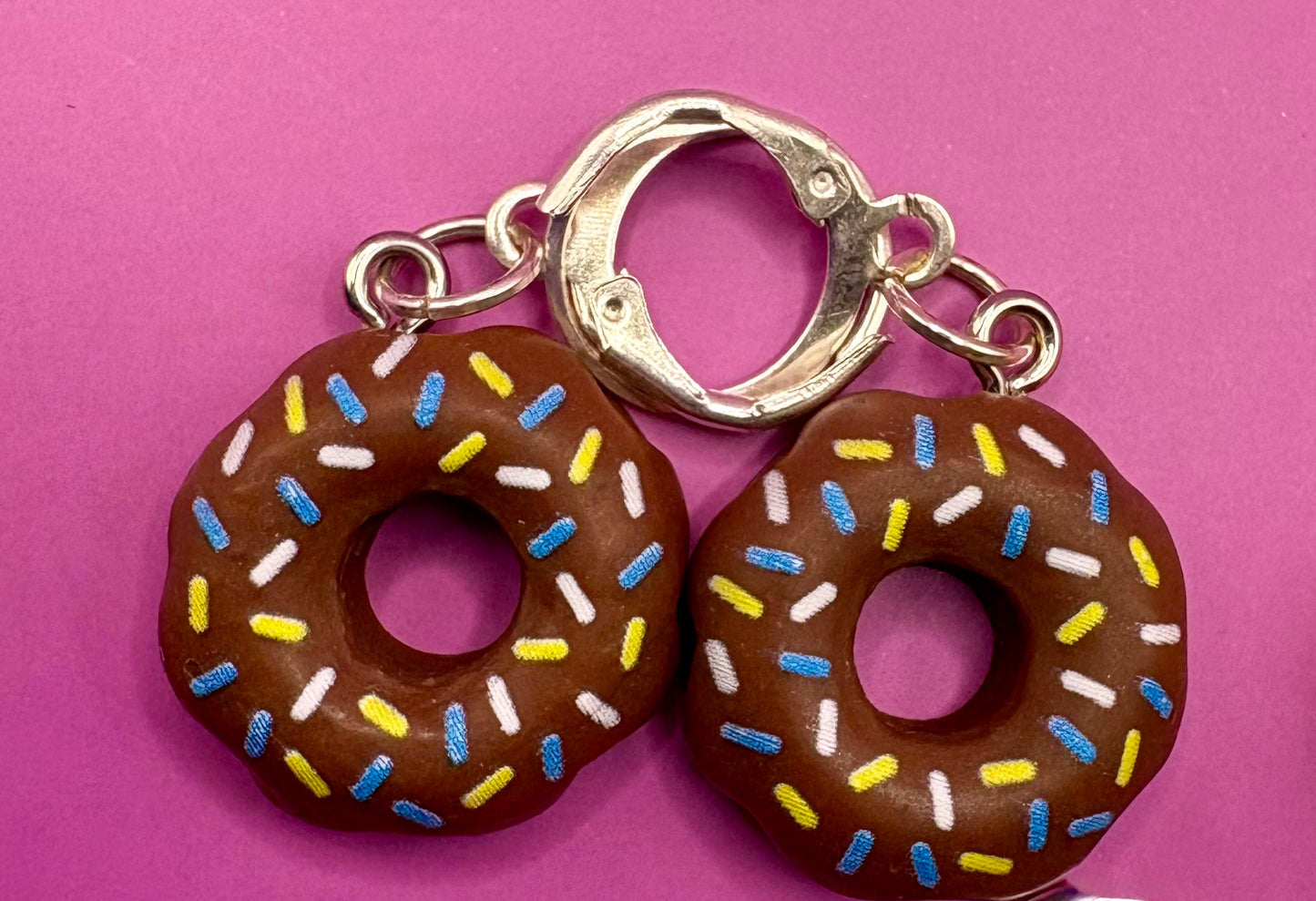Colorful Donut Dangly Drop Earrings - Available in Pink, Blue, Brown, White, and Yellow for Fun Cartoon-Style Novelty Costume Jewelry