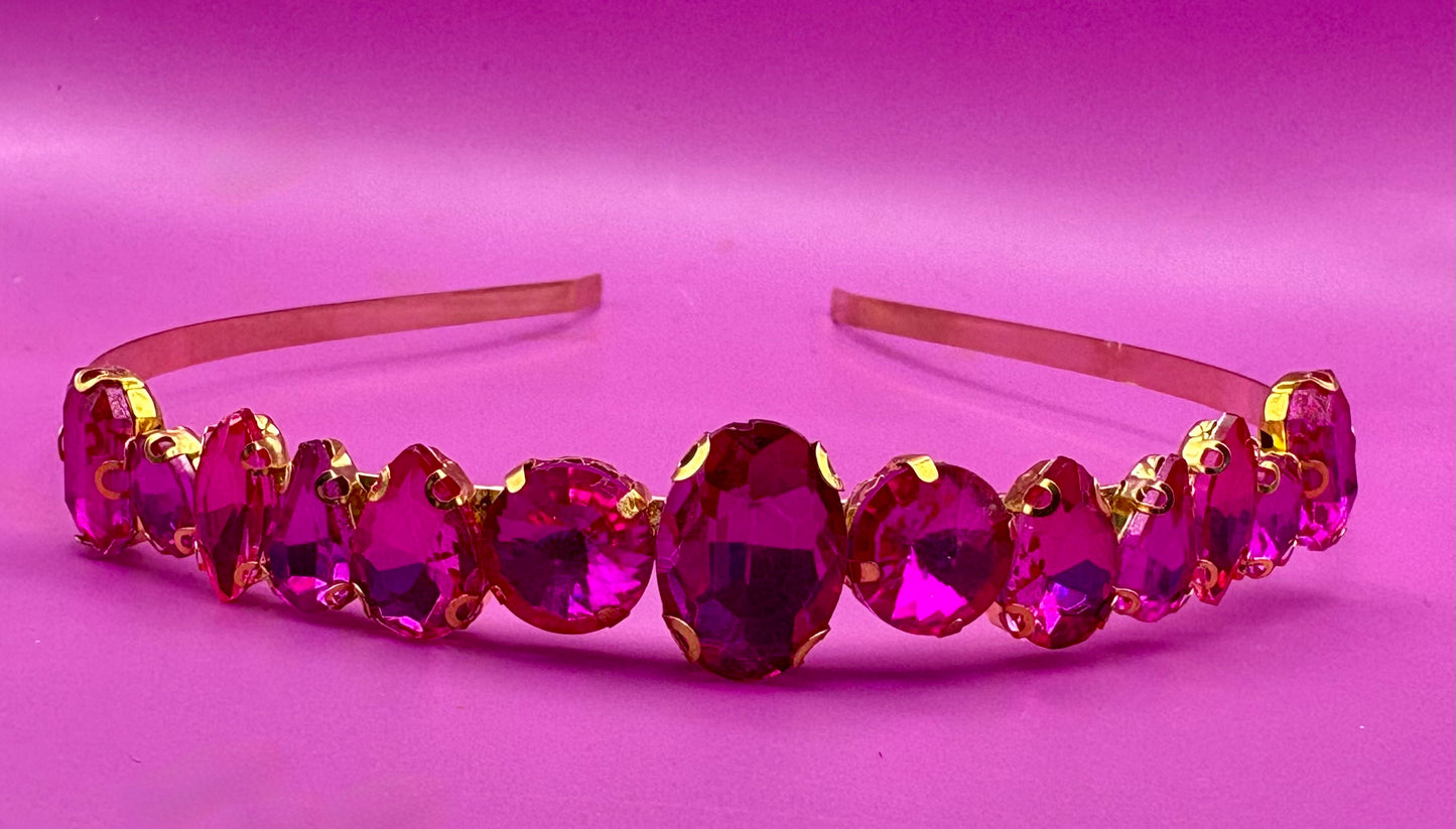Hand-decorated maximum comfort headband adorned with glass rhinestones, ideal for evening events and formal occasions, showcasing exquisite craftsmanship and luxurious style.