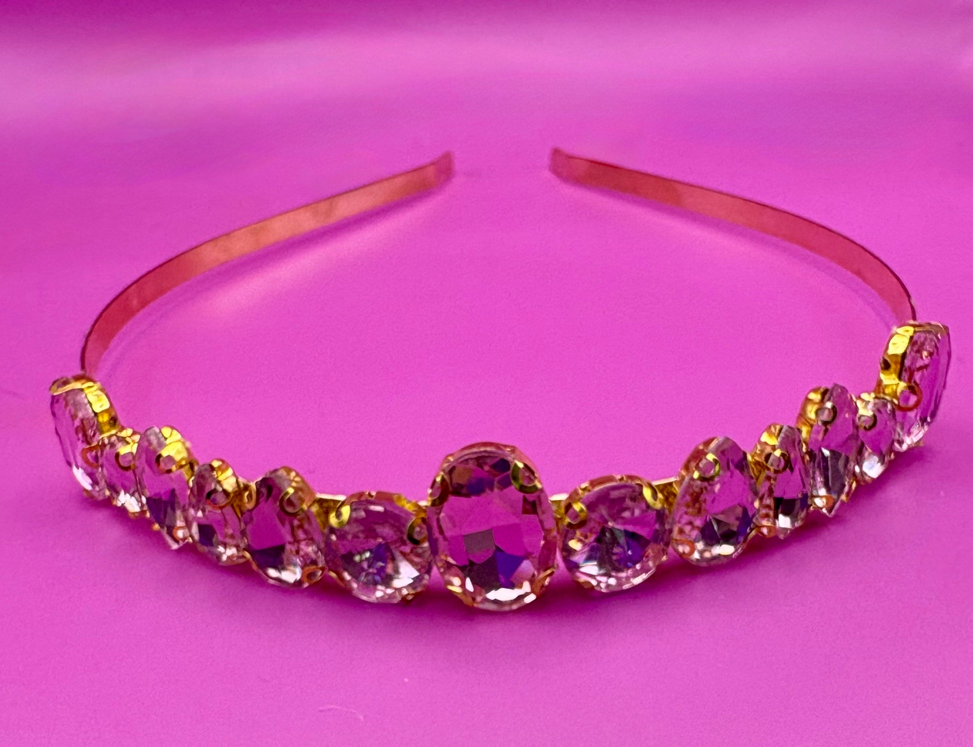 Hand-decorated maximum comfort headband adorned with glass rhinestones, ideal for evening events and formal occasions, showcasing exquisite craftsmanship and luxurious style.