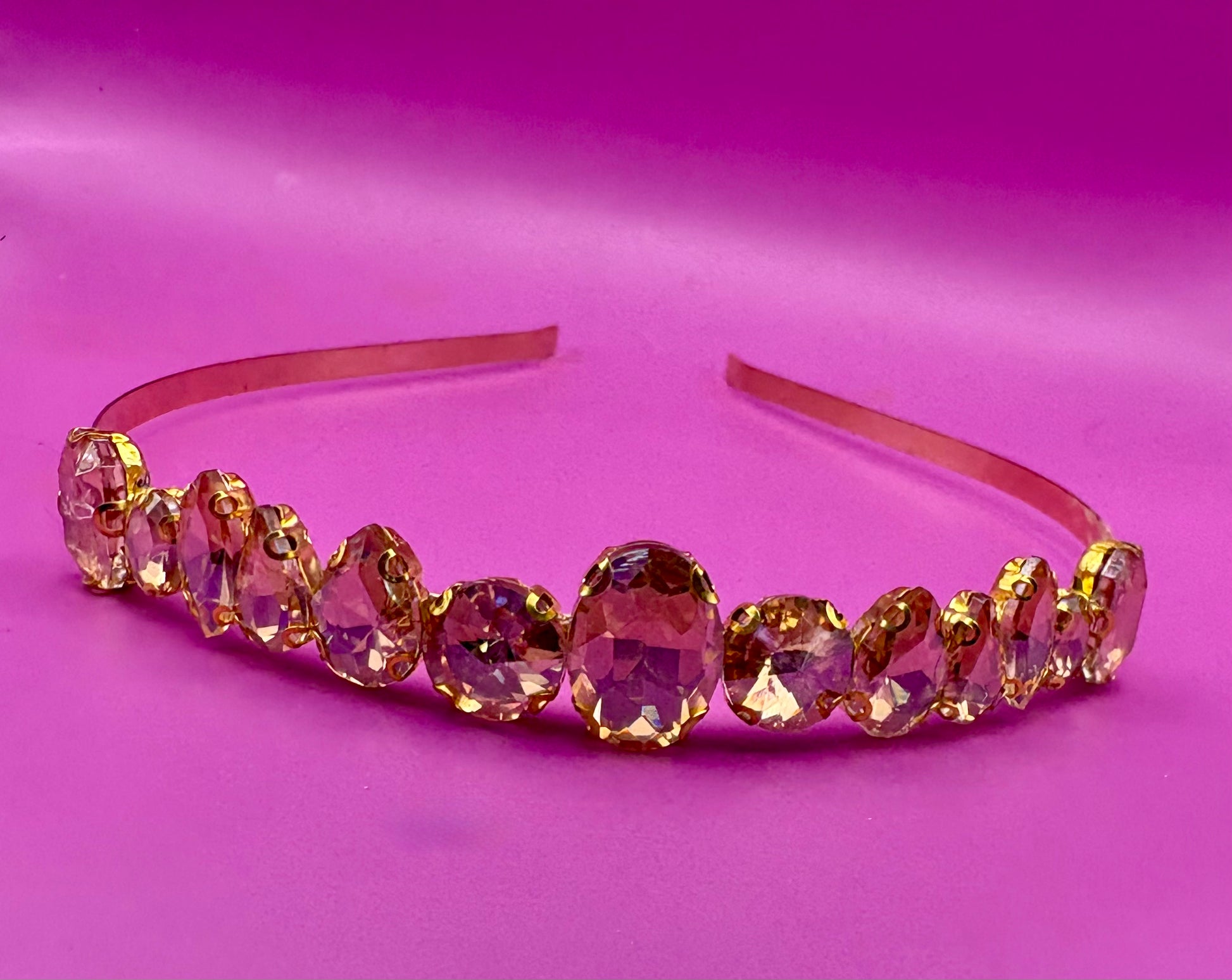 Hand-decorated maximum comfort headband adorned with glass rhinestones, ideal for evening events and formal occasions, showcasing exquisite craftsmanship and luxurious style.