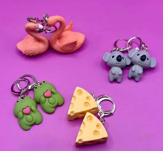 Playful Novelty Dangly Drop Earrings - Choose from Cheese, Koala, Flamingo, and Frog Designs in Resin for Cartoon-Style Costume Jewelry