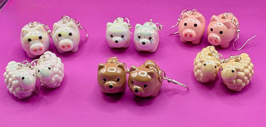 Cute Corgi, Sheep, and Pig Drop Dangly Earrings - Playful Animal-Themed Jewelry for Animal Lovers