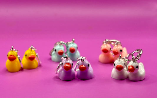 Adorable Dangly Drop Earrings in Rubber Duck Style - Available in Pink, Blue, Yellow, Purple, and White for Fun Costume Jewelry