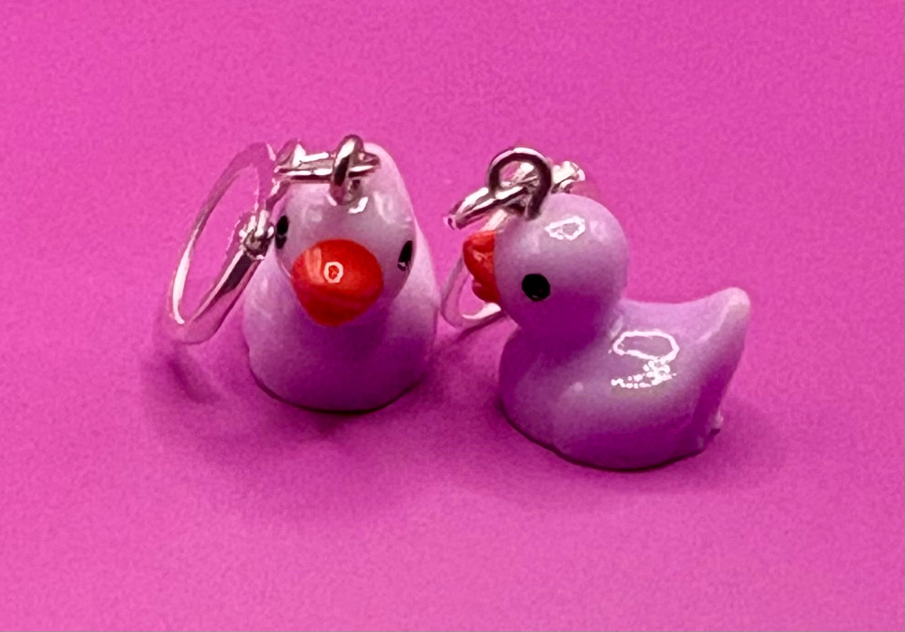 Adorable Dangly Drop Earrings in Rubber Duck Style - Available in Pink, Blue, Yellow, Purple, and White for Fun Costume Jewelry