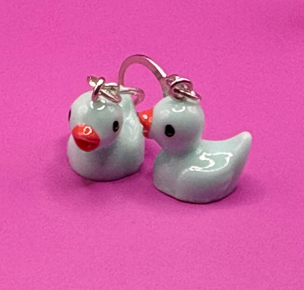Adorable Dangly Drop Earrings in Rubber Duck Style - Available in Pink, Blue, Yellow, Purple, and White for Fun Costume Jewelry