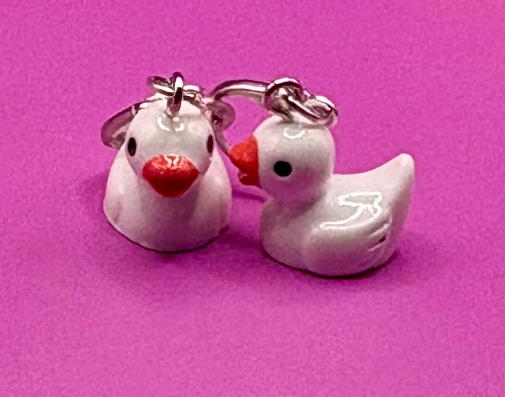 Adorable Dangly Drop Earrings in Rubber Duck Style - Available in Pink, Blue, Yellow, Purple, and White for Fun Costume Jewelry