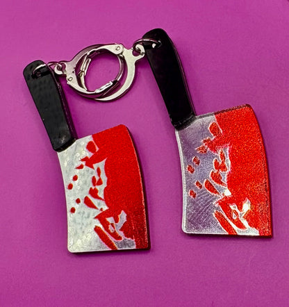 Spooky Halloween Earrings Featuring Realistic Fake Knives and Axes with Blood Detail - Scary Horror Accessories Inspired by Thriller Movies - Perfect for Halloween Costumes and Decorations