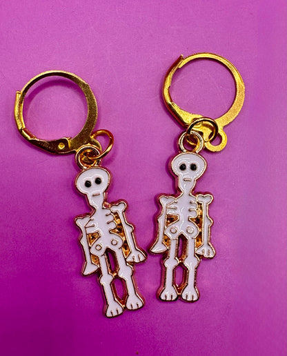 Cute Skeleton Halloween Earrings - Gold Dangle Earrings Featuring Whimsical Skeleton Design, Perfect for Halloween Costumes and Festive Accessories
