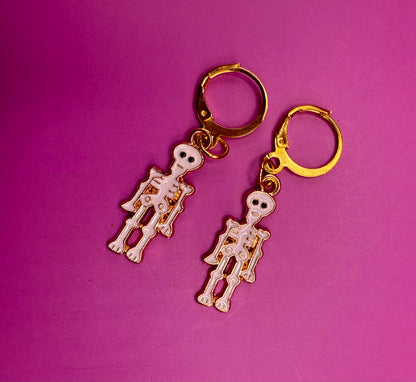 Cute Skeleton Halloween Earrings - Gold Dangle Earrings Featuring Whimsical Skeleton Design, Perfect for Halloween Costumes and Festive Accessories
