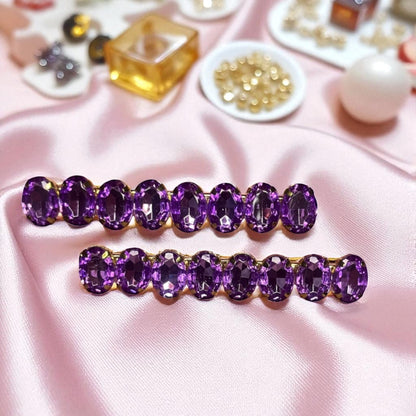 Pair of large oval gemstone hair slide fashion hair clip available in multiple colours red pink green