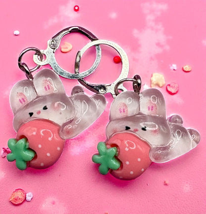 Bunny rabbit translucent earrings strawberry  in multiple styles Kids teen adult animal cartoon
