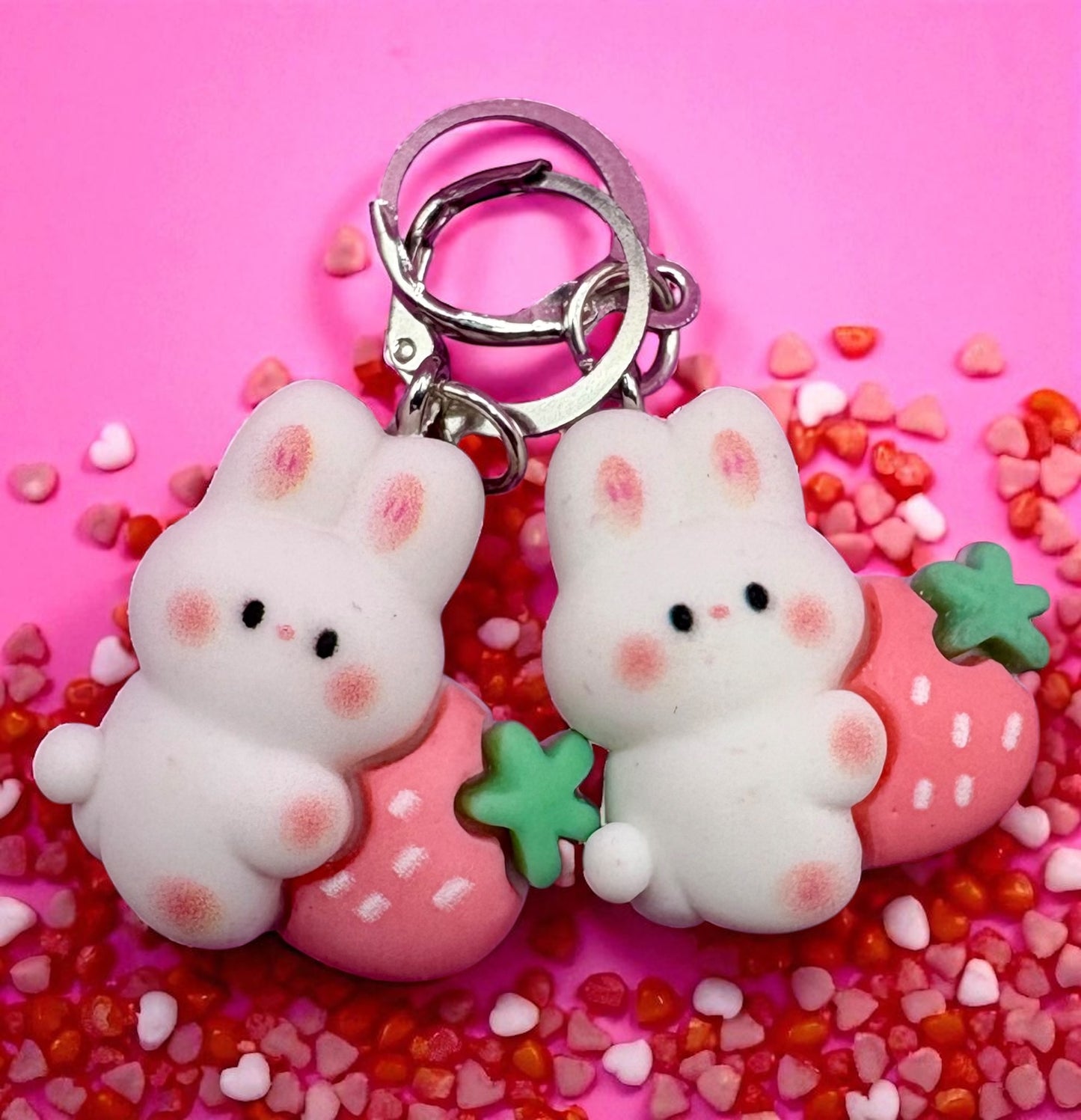 Bunny rabbit earrings strawberry drop earrings. available in multiple styles. Kids teen adult