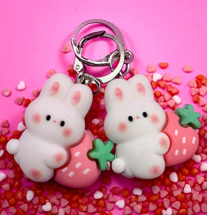 Bunny rabbit earrings strawberry drop earrings. available in multiple styles. Kids teen adult