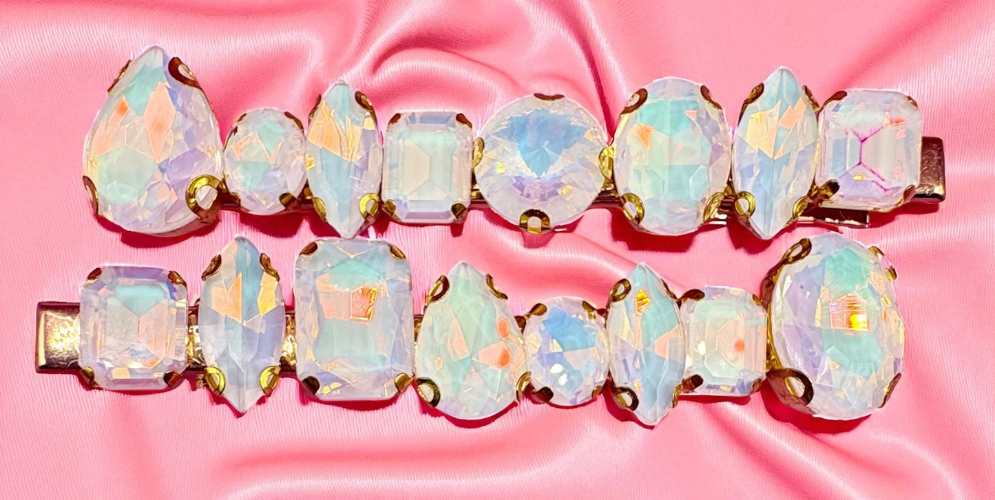 large neon pastel gemstone hair slide fashion clip large rhinestones blue red green gold turquoise