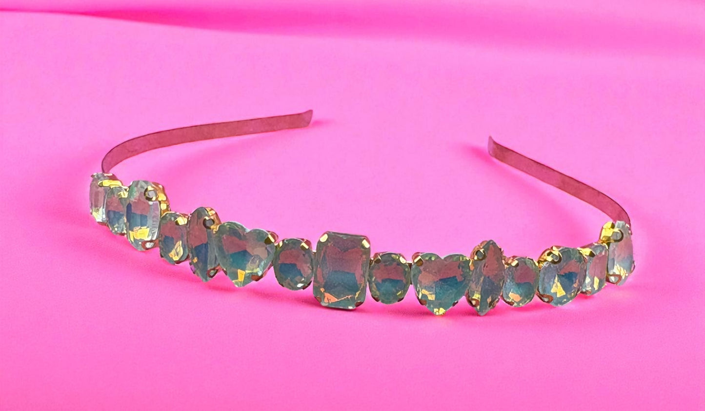 Hand-Decorated neon pastel maximum comfort metal Headband with Glass Rhinestones