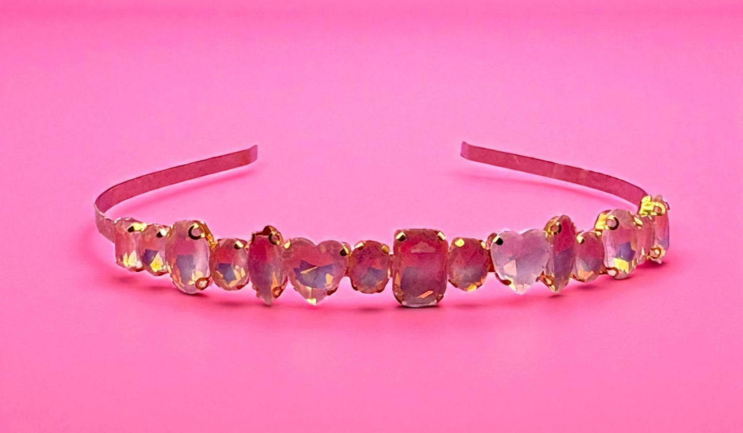 Hand-Decorated neon pastel maximum comfort metal Headband with Glass Rhinestones