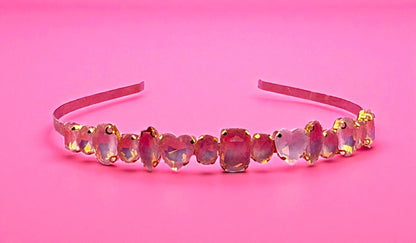 Hand-Decorated neon pastel maximum comfort metal Headband with Glass Rhinestones