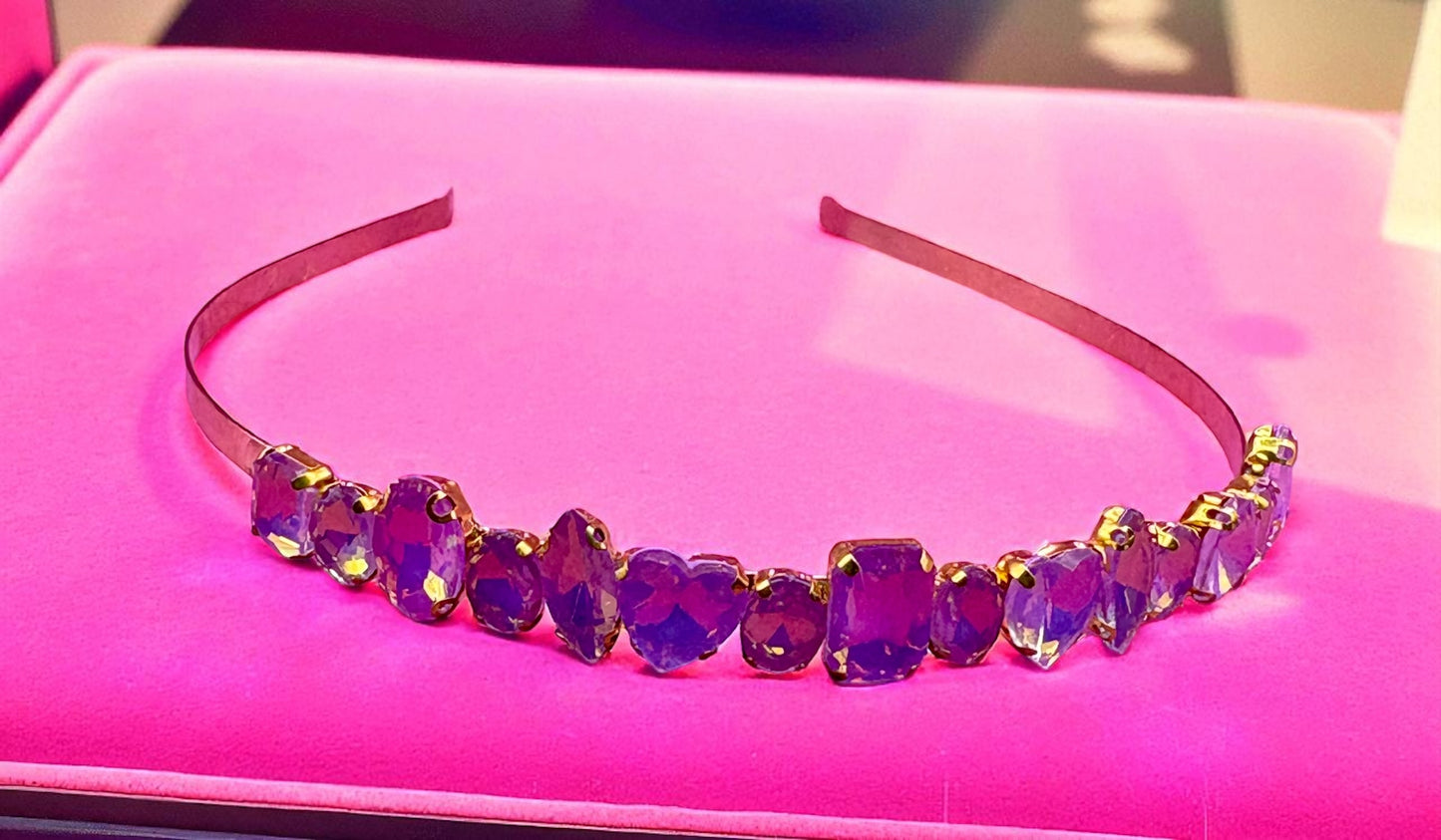 Hand-Decorated neon pastel maximum comfort metal Headband with Glass Rhinestones