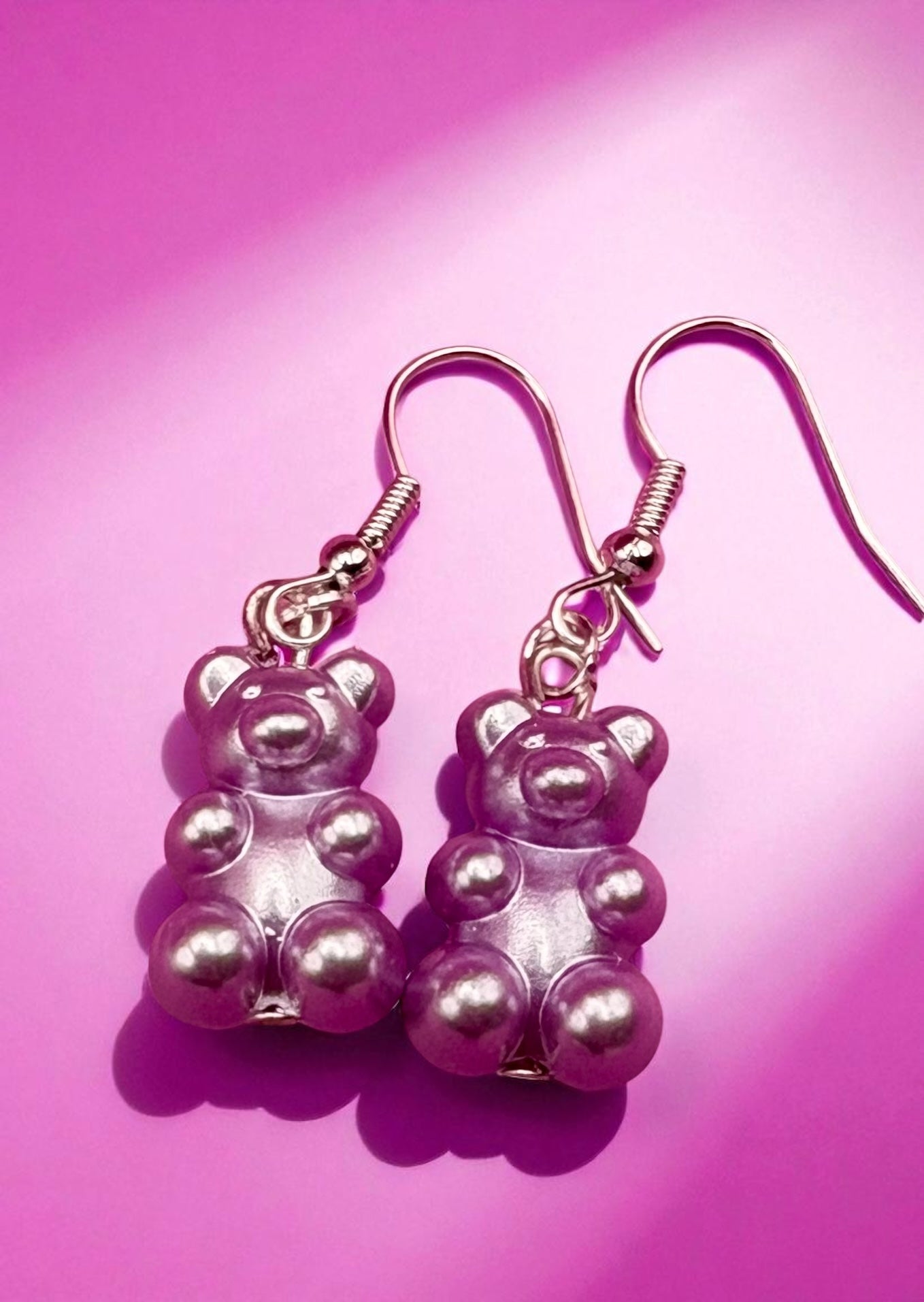 Gummy bear earrings shiny holographic resin fun.  novelty costume jewellery