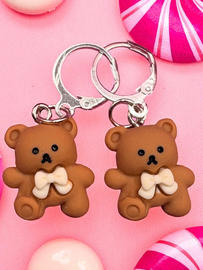 Teddy bears bear paw earrings, dangly drop earrings. cartoon  novelty costume jewellery