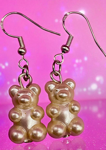 Gummy bear earrings shiny holographic resin fun.  novelty costume jewellery