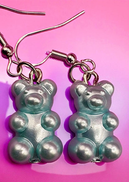 Gummy bear earrings shiny holographic resin fun.  novelty costume jewellery