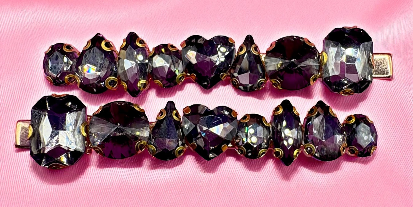 large handmade hair slide fashion clip rhinestones available in purple holographic green gold black