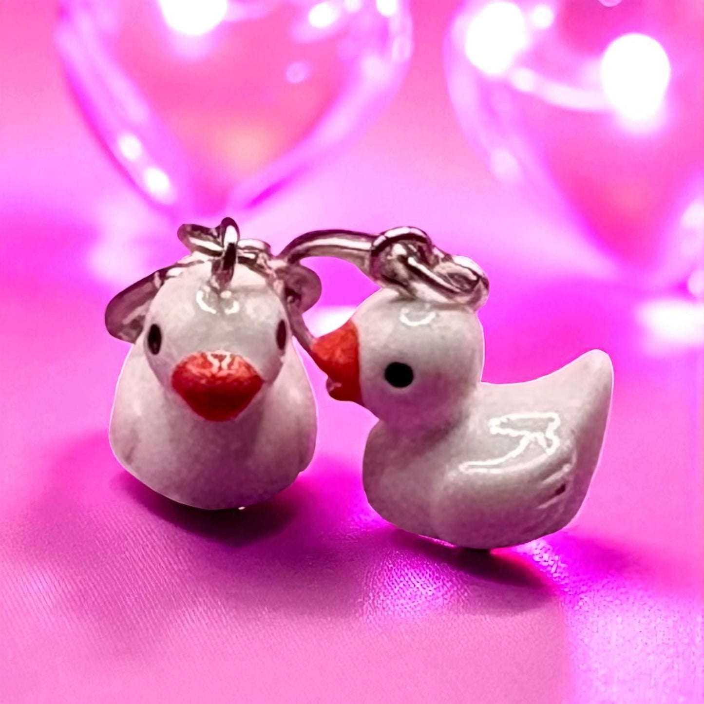 Cute little rubber duck style earrings,  pink blue yellow purple white costume jewellery