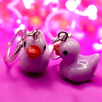 Cute little rubber duck style earrings,  pink blue yellow purple white costume jewellery
